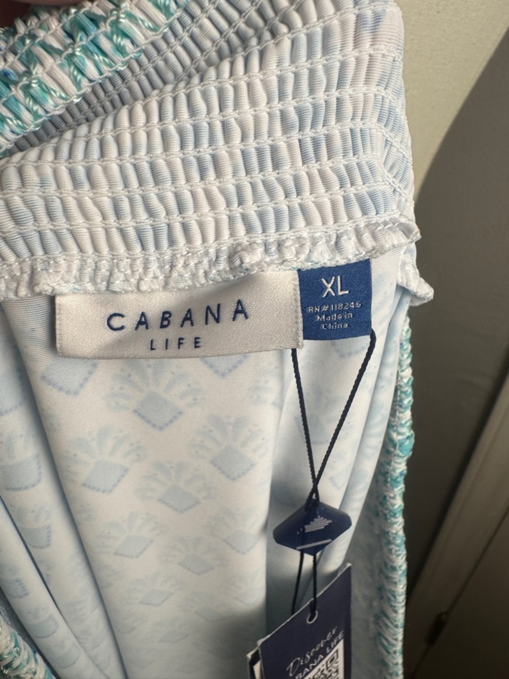 NWT Cabana Life XL Blue and White Off-Shoulder Tassel  Dress Resort Beach UPF 50 - Picture 9 of 14